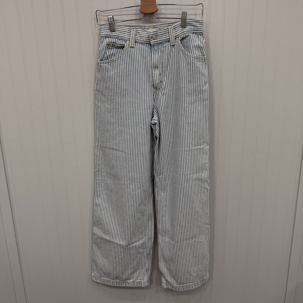 Levi's Women's Size 26 Blue/White Striped Cinch Baggy Wide Leg Carpenter Jeans